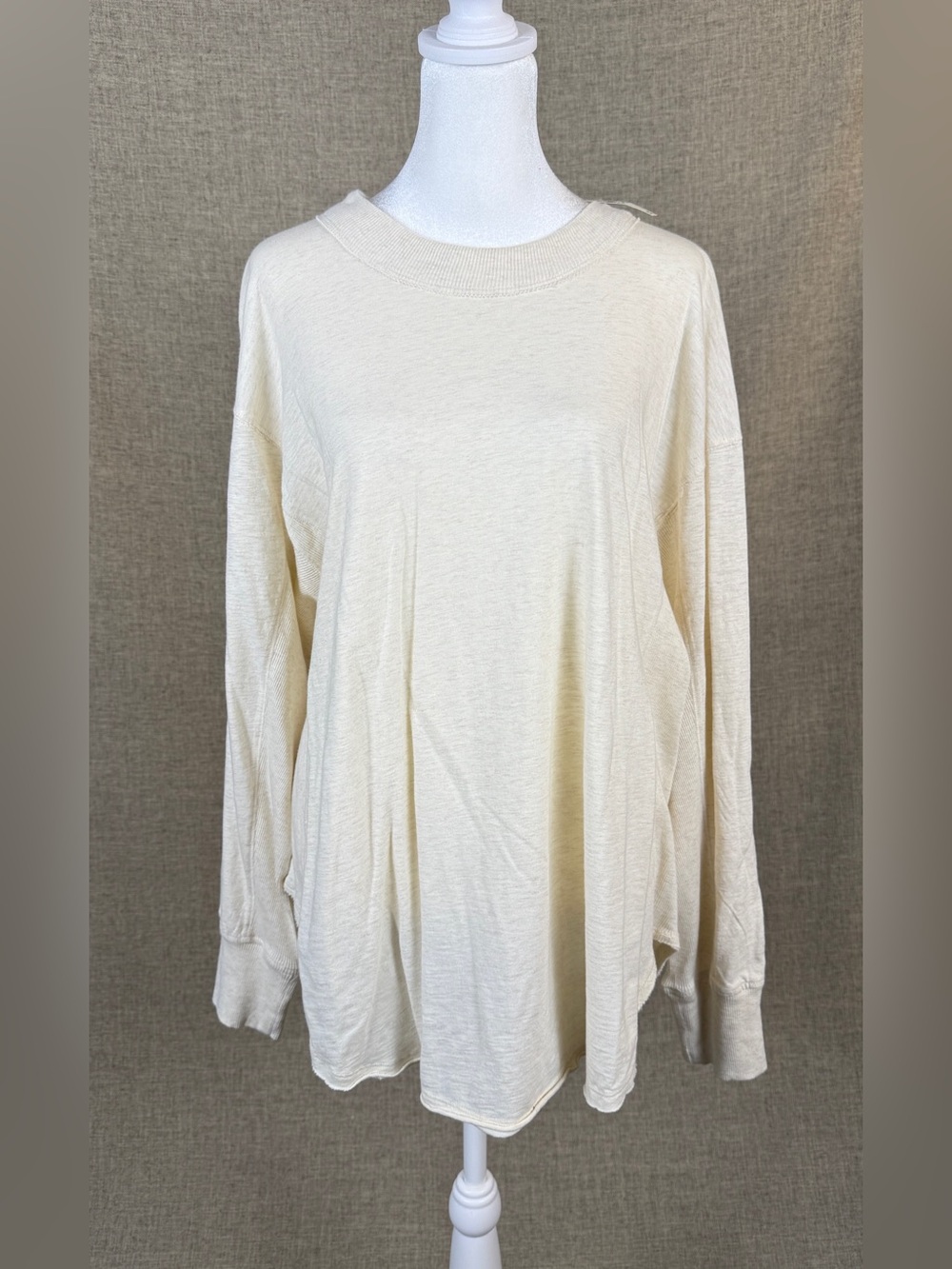 aerie Cream Long Sleeve Crewneck Top- NWT